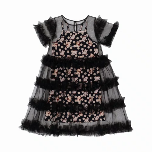 Vestido Light Estampa Poá Tule Babados Pituchinhus