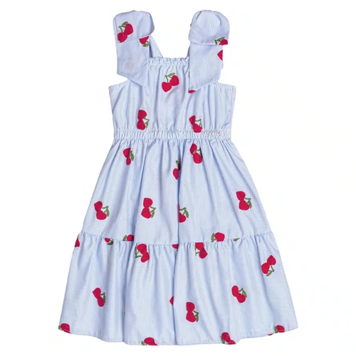 Vestido Listradinho Azul Bordado Cereja Momi