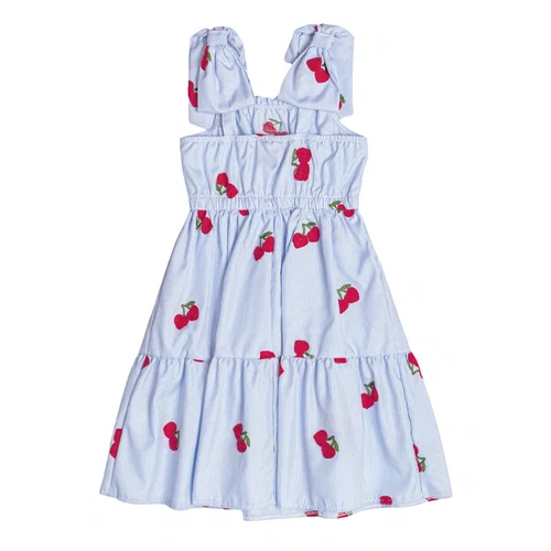 Vestido Listradinho Azul Bordado Cereja Momi