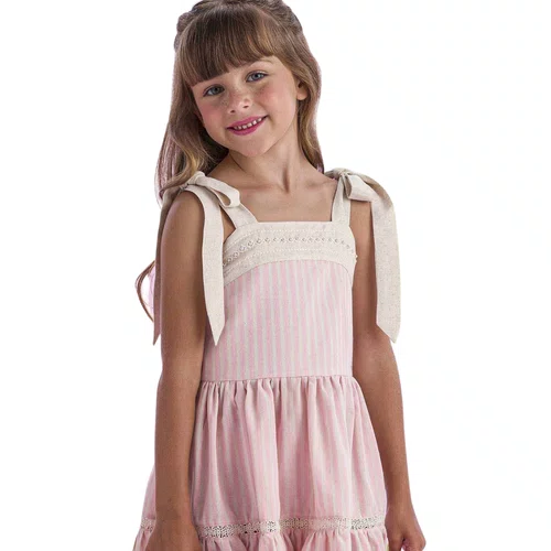 Vestido Listras Rosa e Bege Alça Amarração Petit Cherie