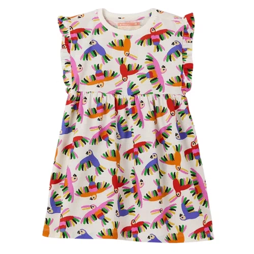 Vestido Malha Pajaritos Colorido Branco Fabula