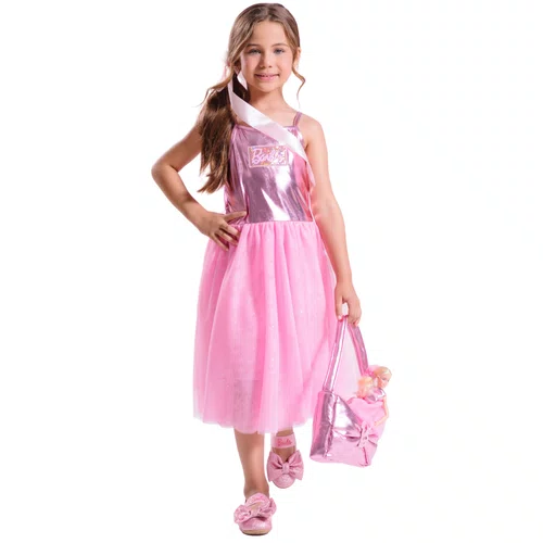 Vestido Malha Shine Tule Rosa Chiclete Barbie Pituchinhus