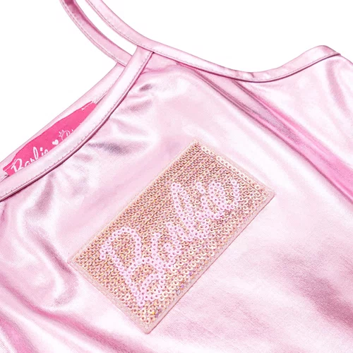 Vestido Malha Shine Tule Rosa Chiclete Barbie Pituchinhus