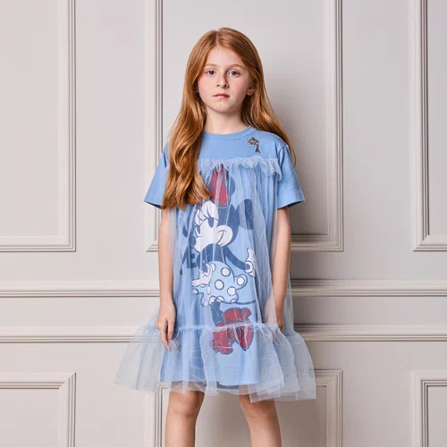 Vestido Minnie Tule Azul Celeste Anime
