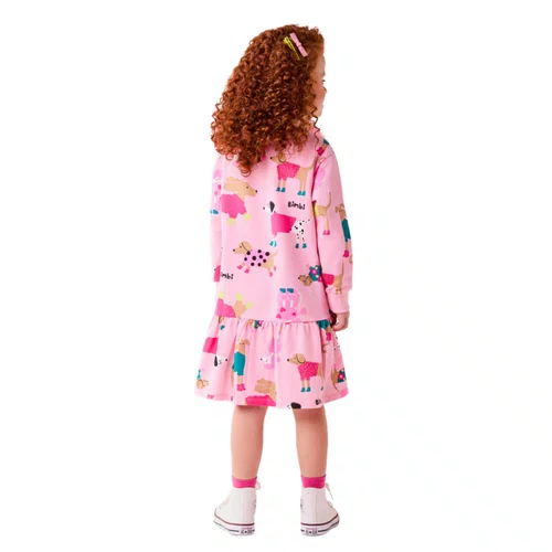 Vestido Moletinho Cachorrinhos Rosa Bimbi