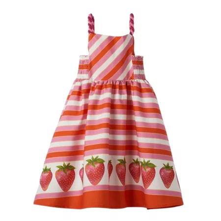 Vestido Moranguita Listras Vermelha e Rosa Fabula