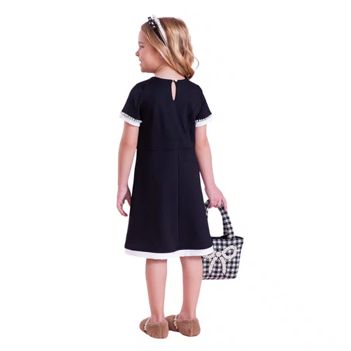 Vestido Ponto Roma Bordado Preto Pituchinhus