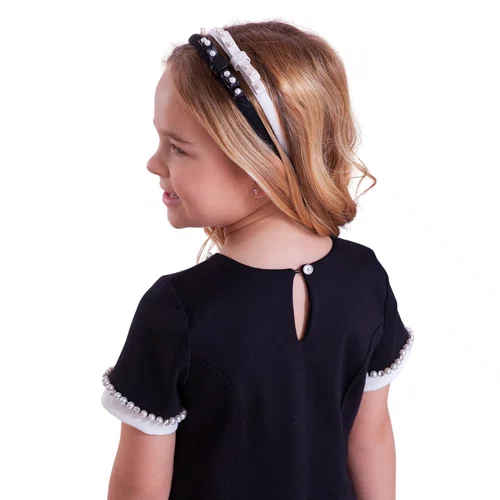 Vestido Ponto Roma Bordado Preto Pituchinhus