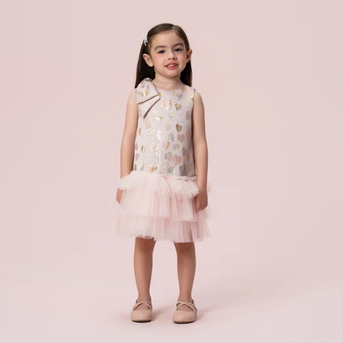 Vestido Tafetá Corações Petit Cherie