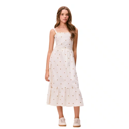 Vestido Tricoline Midi Margaridas Authoria