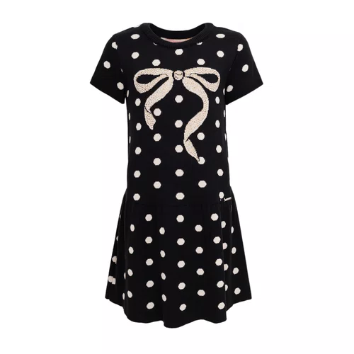 Vestido Tricot Poá Maxi Laço Preto Pituchinhus