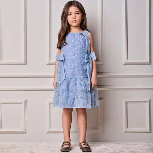 Vestido Tule Azul Bordado Azul Celeste Anime