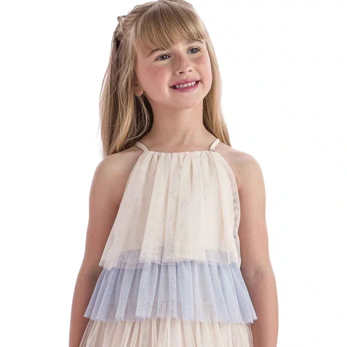 Vestido Tule Babados Color Glitter Petit Cherie