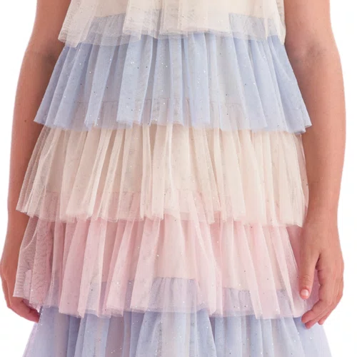 Vestido Tule Babados Color Glitter Petit Cherie