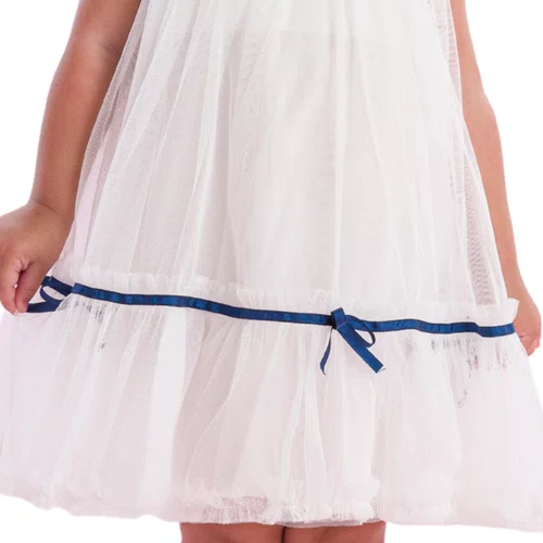 Vestido Tule Branco Bordado Marinho Petit Cherie
