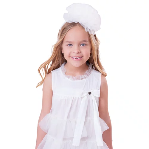 Vestido Tule Camadas Babado Laço Off White Pituchinhus