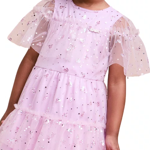 Vestido Tule Corações Rosa Claro Brilho Anime
