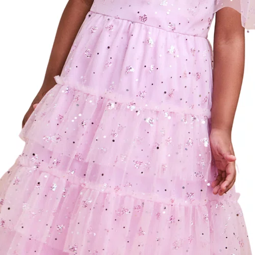 Vestido Tule Corações Rosa Claro Brilho Anime