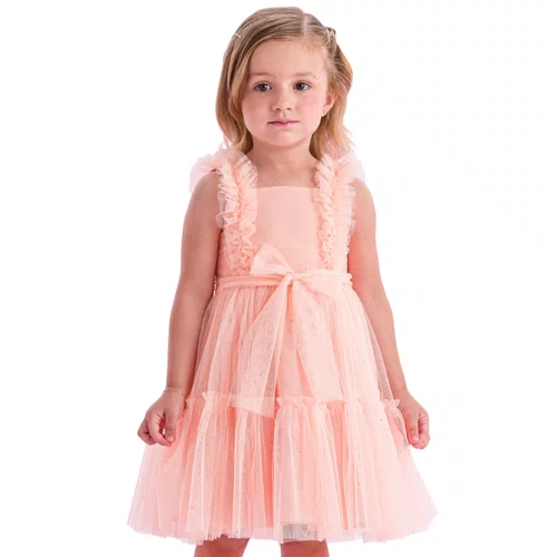 Vestido Tule Glitter Laranja Laço Petit Cherie