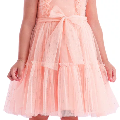 Vestido Tule Glitter Laranja Laço Petit Cherie