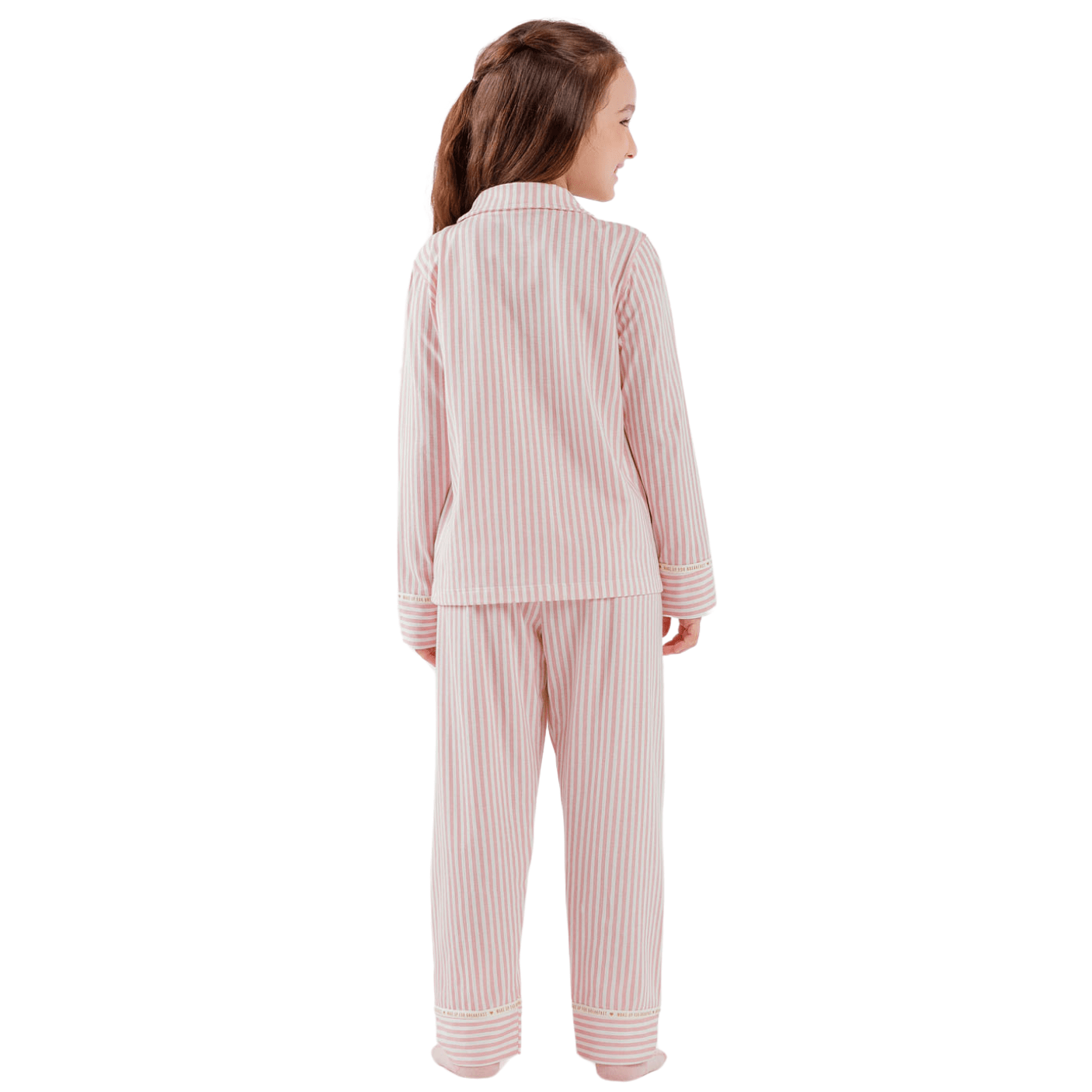 Pijama Aberto Longo Infantil Listras Rosa Cor Com Amor