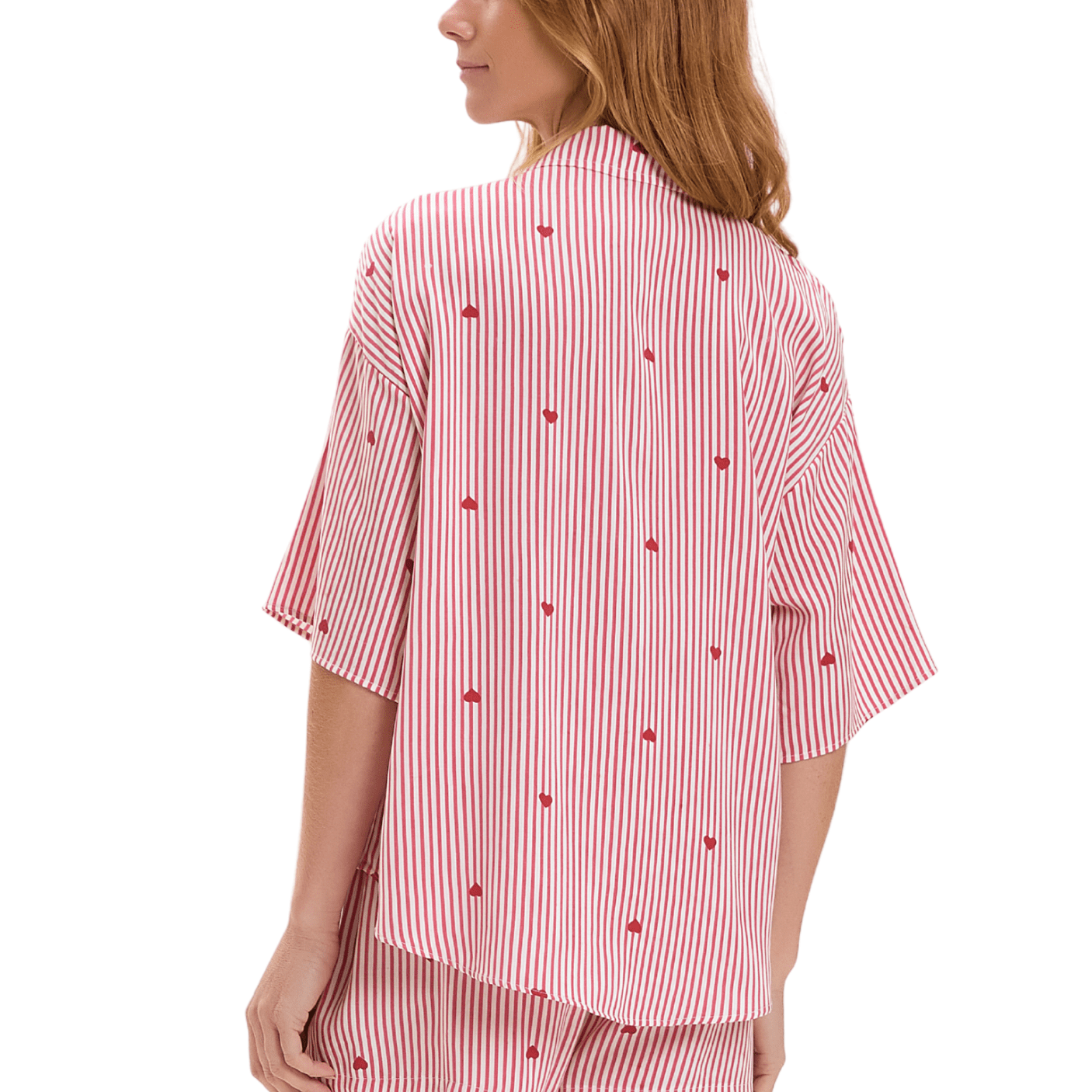 Pijama Curto Americano Listras e Coraçoes Cor Com Amor