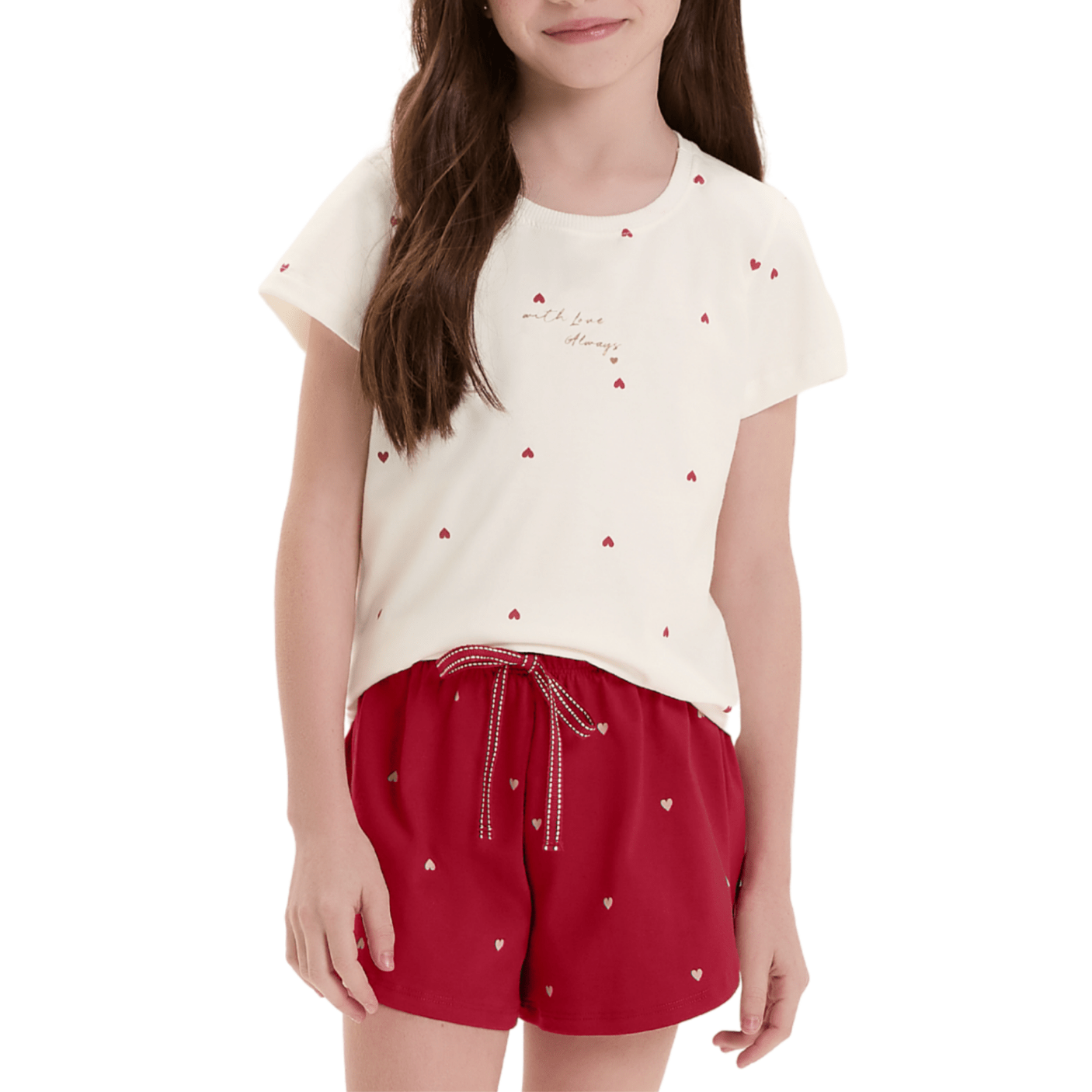 Pijama Infantil Menina Bicolor Coração Vermelho Cor Com Amor