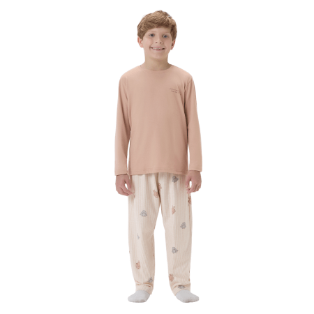 Pijama Kids Menino Listras e Coelhos Malha Cor com Amor