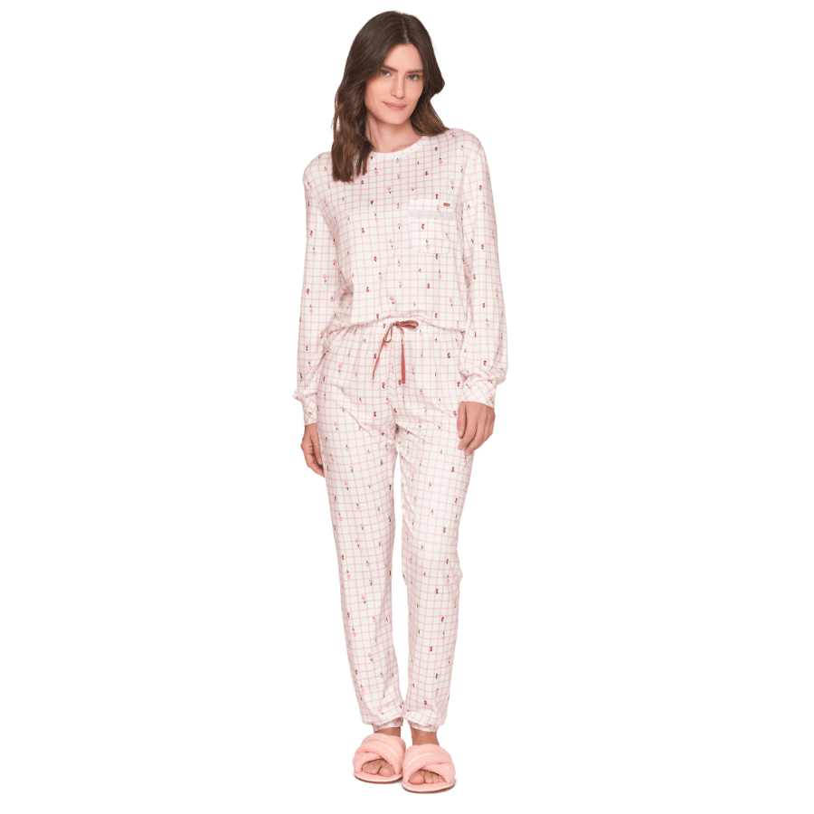 Pijama Longo Jogger Charmy Cottage Rosa Lua Lua