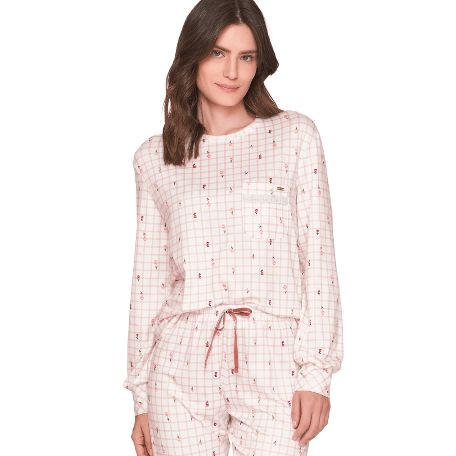 Pijama Longo Jogger Charmy Cottage Rosa Lua Lua
