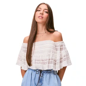 Bata Ombro a Ombro Renda Frufru Branco Authoria