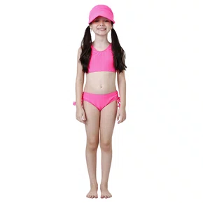 Biquini Infantil Cropped Rose Euforia Rosa Neon Siri Kids