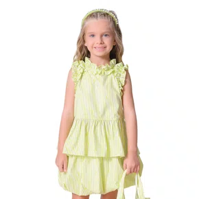 Blusa Algodão Listras Verde Babados Pituchinhus