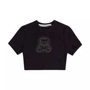 Blusa Baby Tee Ursinho Strass Preto I Am