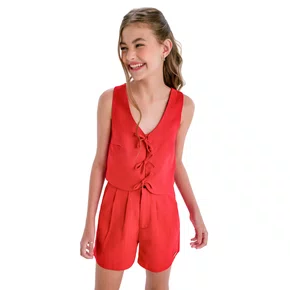 Blusa Colete Linho Vermelho Lacinhos Vanilla