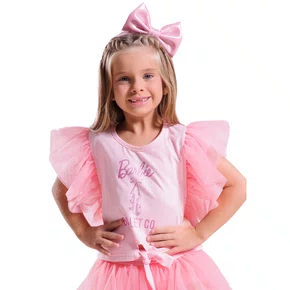 Blusa Cotton Sapatilhas Cristal Tule Rosa Barbie Pituchinhus
