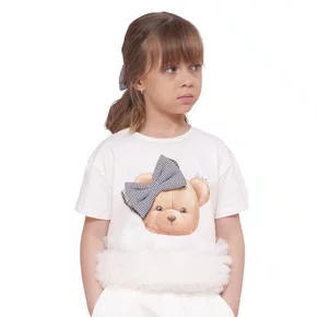 Blusa Cotton Ursinha Barra Tule Off White Pituchinhus