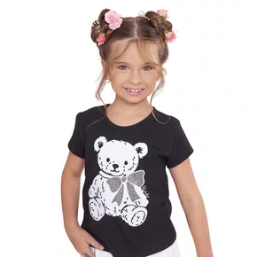 Blusa Cotton Ursinha Laço Cristais Preto Pituchinhus