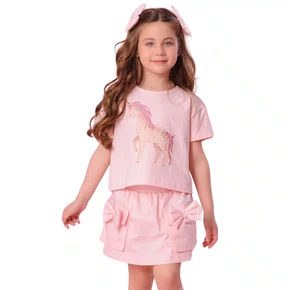 Blusa Cropped Rosa Unicornio Cristais Pituchinhus