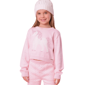 Blusa Cropped Tricot Unicornio Cristais Rosa Pituchinhus