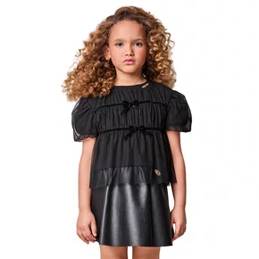 Blusa Infantil Menina Tule Pregas Preto Anime