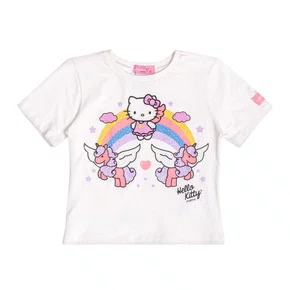 Blusa Manga Curta Hello Kitty Arco Iris Momi