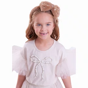 Blusa Manga Tule Laço Bordado Ninive Pituchinhus