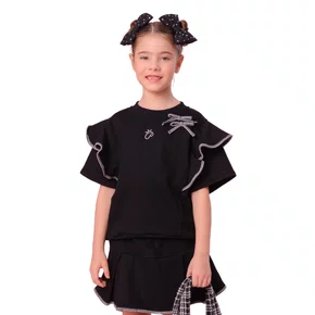 Blusa Moletom Babado Preto Debrum Pituchinhus