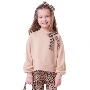 Blusa Moletom Efeito Sobreposição Onçinha Laço Pituchinhus