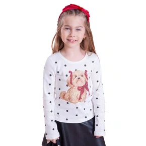 Blusa Ribana Poá e Cachorro Off White Pituchinhus