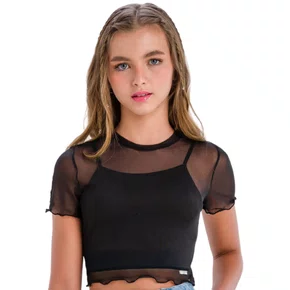 Blusa Segunda Pele Tule Forrada Preto Vanilla
