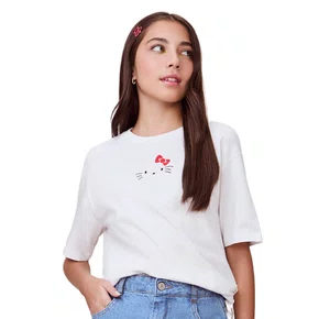 Blusa T-shirt Hello Kitty Branco Vermelho I Am