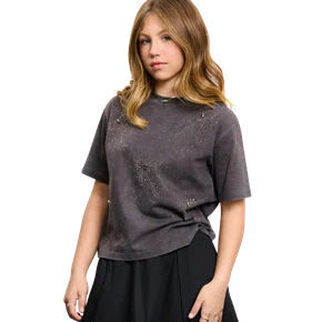 Blusa T Shirt Laço Pedraria Grafite Authoria