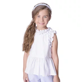 Blusa Tricoline Babado E Frufru Branco Pituchinhus